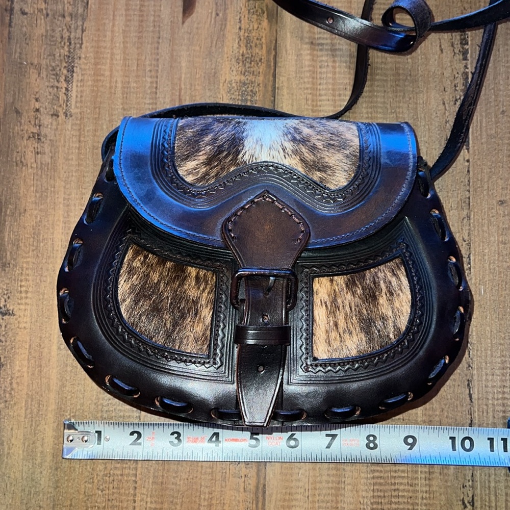 100% leather & cowhide brown leather purse crossbody handmade from Peru new - Picture 2 of 7
